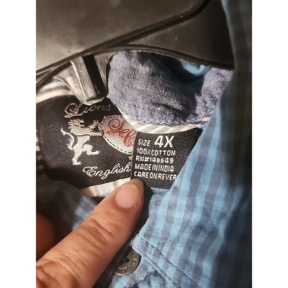 Lions Crest by English Laundry Men’s 4X Blue Check Button Down Casual Shirt - Picture 6 of 6